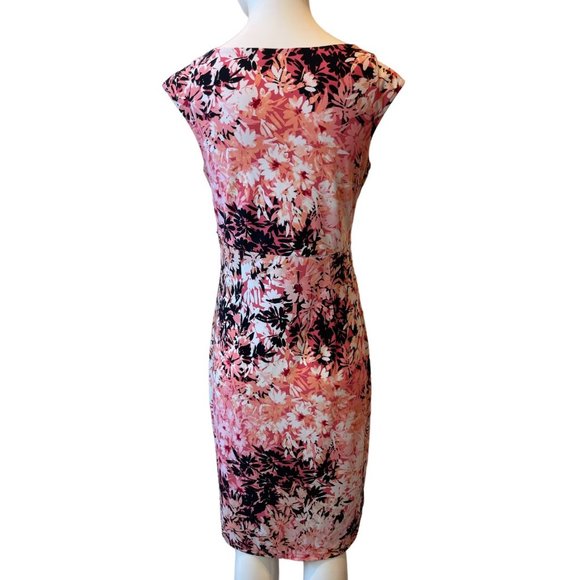 Signature Sadie Faux Wrap Dress Floral Sleeveless Side Ruched Pink Black Size 8 - Picture 2 of 8